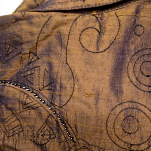 Vintage Bleu Bayou Silk Shirt Embroidered Small Brown Beaded Blouse 90s - Picture 10 of 14